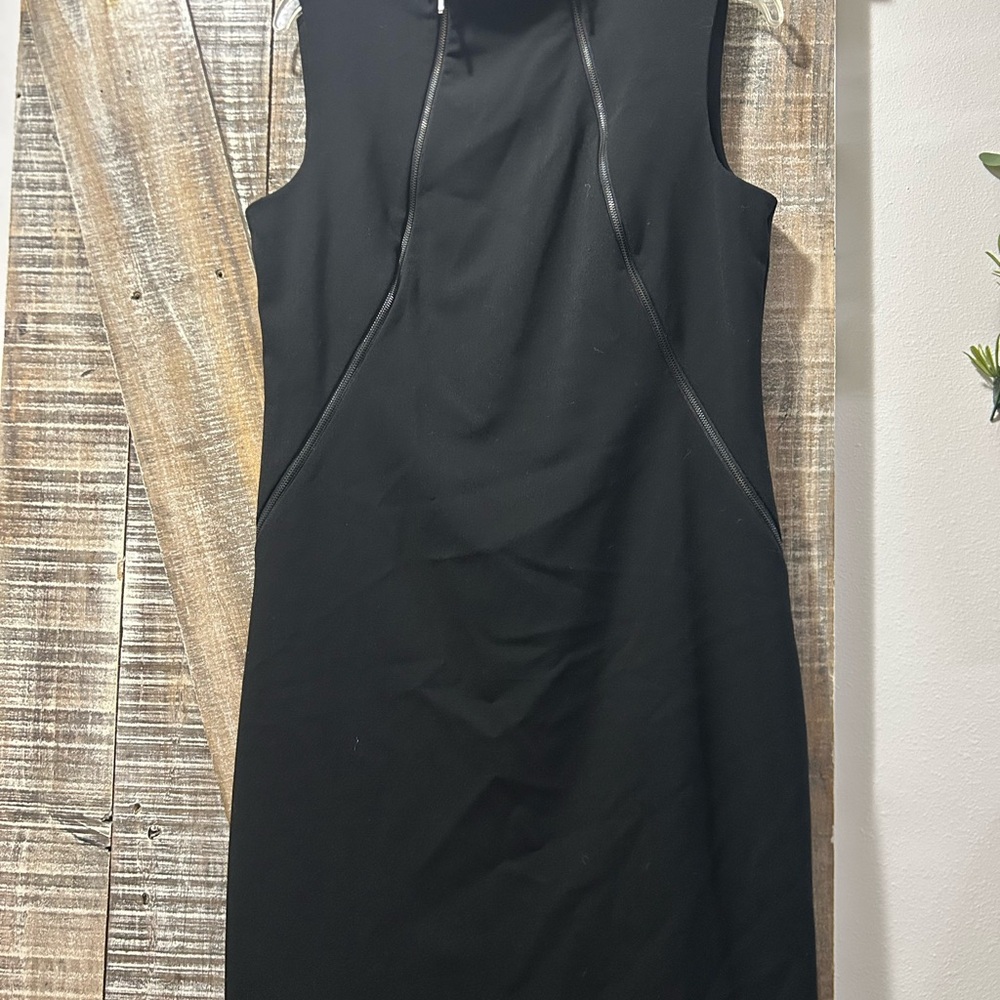 Calvin Klein Black Sheath Mini Dress Mock Neck Cocktail